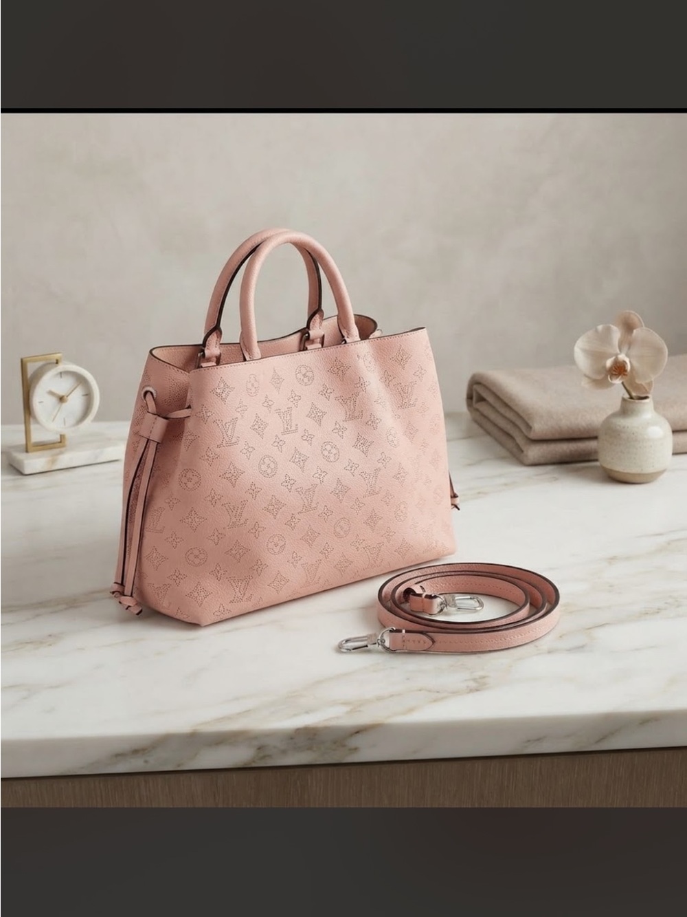 Blush Pink Etched Shoulder Tote with Detachable Long Strap